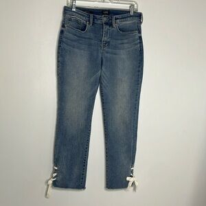 NYDJ "Sheri Slim" Jeans with Ribbon Tied Bottom - Lift Tuck,  Size 6